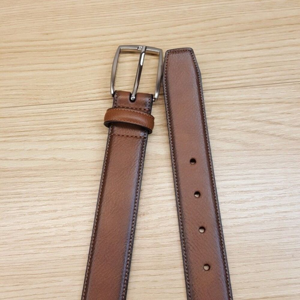 CLUB ROOM Belt Mens Size Medium 34 36 Brown Faux Leather Silver Buckle
